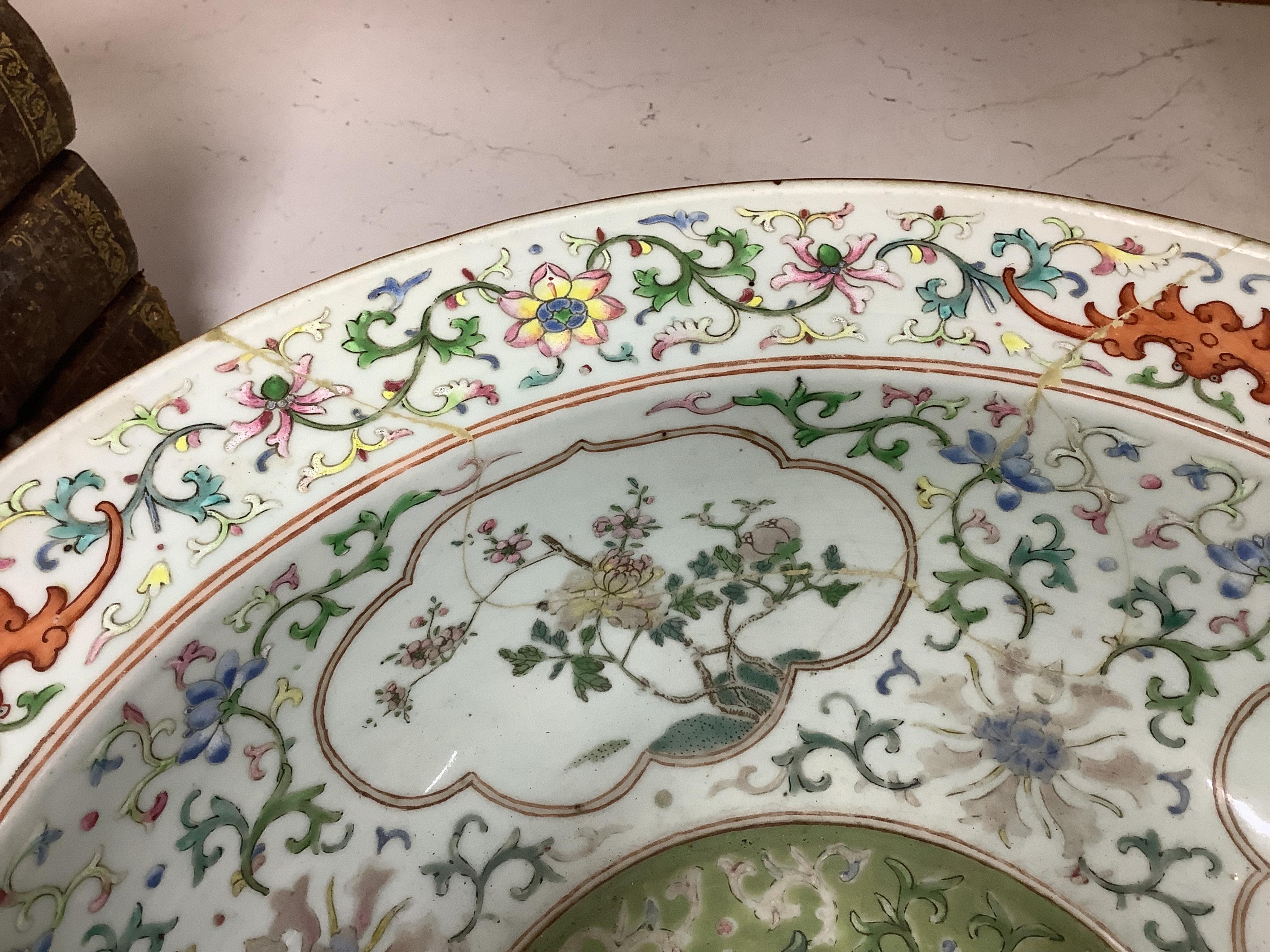 A mid 19th century Chinese famille rose basin, 38cm diameter